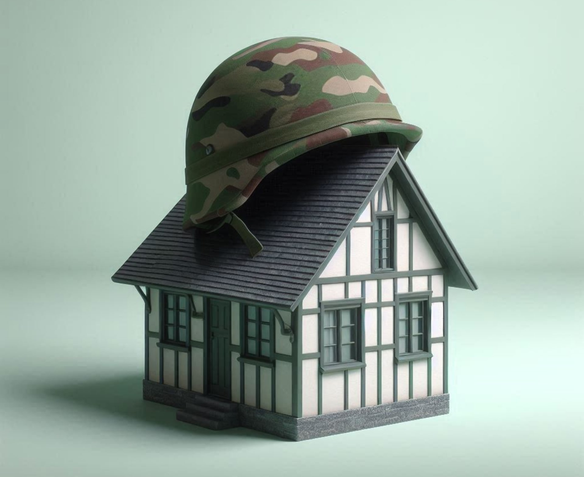 Un casque militaire sur une maison